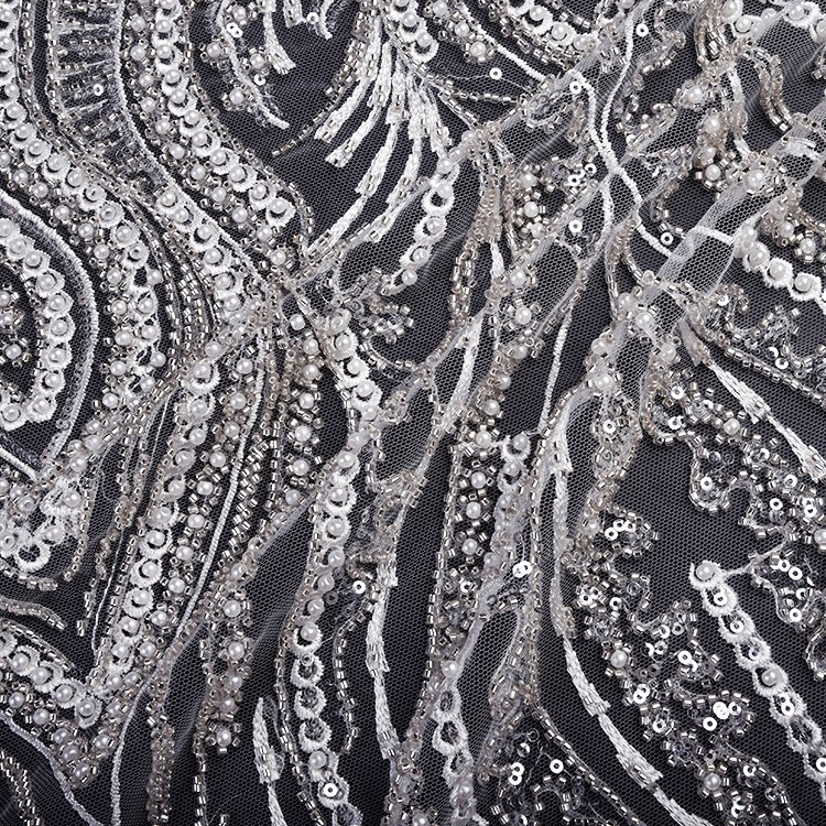 2024 New arrivals luxury white bridal tulle lace fabric high-end embroidery sequin lace fabric for bridal wedding dress