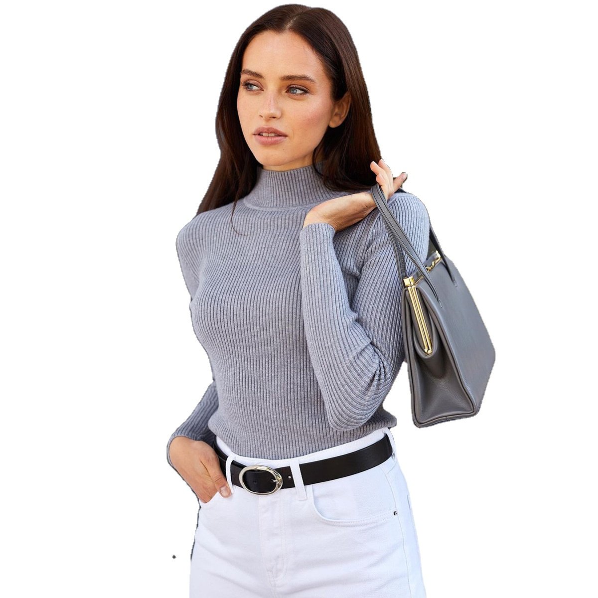 Customized Winter Turtleneck Plain Turtleneck Knit Sweater Lightweight Long Sleeve for Women Vintage