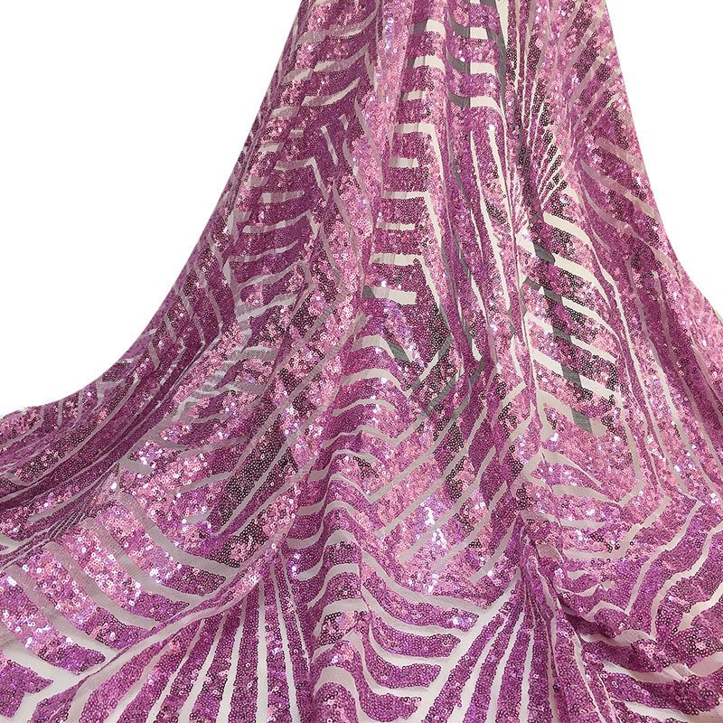 Customized Luxury Big French Elastic Lace Gold Sequin Net Embroidery Fabric For Party Dress