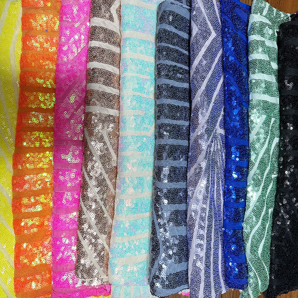 Customized Luxury Big French Elastic Lace Gold Sequin Net Embroidery Fabric For Party Dress