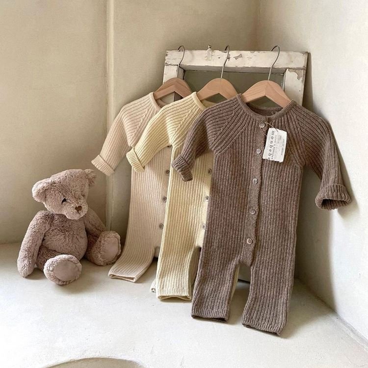 Custom Logo Autumn Newborn Infant Toddler Boys Girls Clothes Baby Knitted Rompers Long Sleeve Ribbed Cotton Baby Jumpsuit
