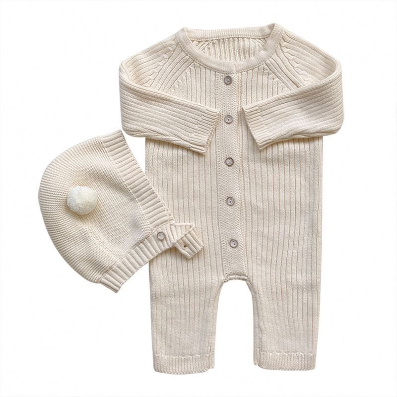 Custom Logo Autumn Newborn Infant Toddler Boys Girls Clothes Baby Knitted Rompers Long Sleeve Ribbed Cotton Baby Jumpsuit