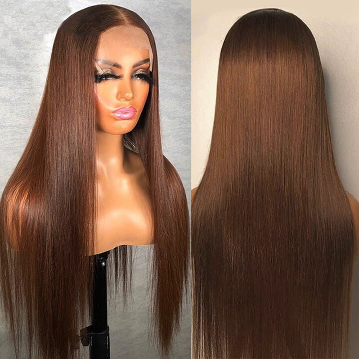 Eli Hair customized colored Chocolate Brown Straight Human Hair Lace front Wigs With Affordable Price