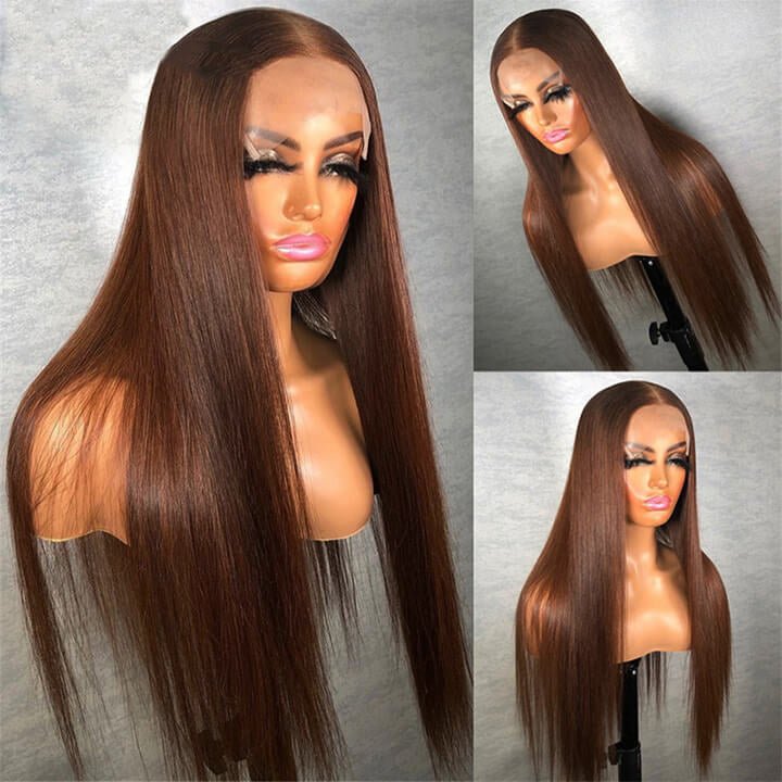 Eli Hair customized colored Chocolate Brown Straight Human Hair Lace front Wigs With Affordable Price