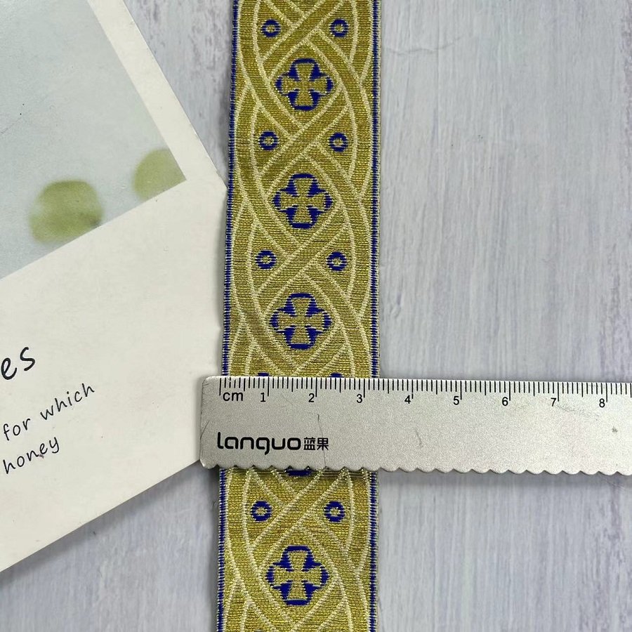 Ethnic Style Lace Jacquard Webbing Woven Gold wire cross pattern For Garment Accessories Width 3.3 cm ST-2038