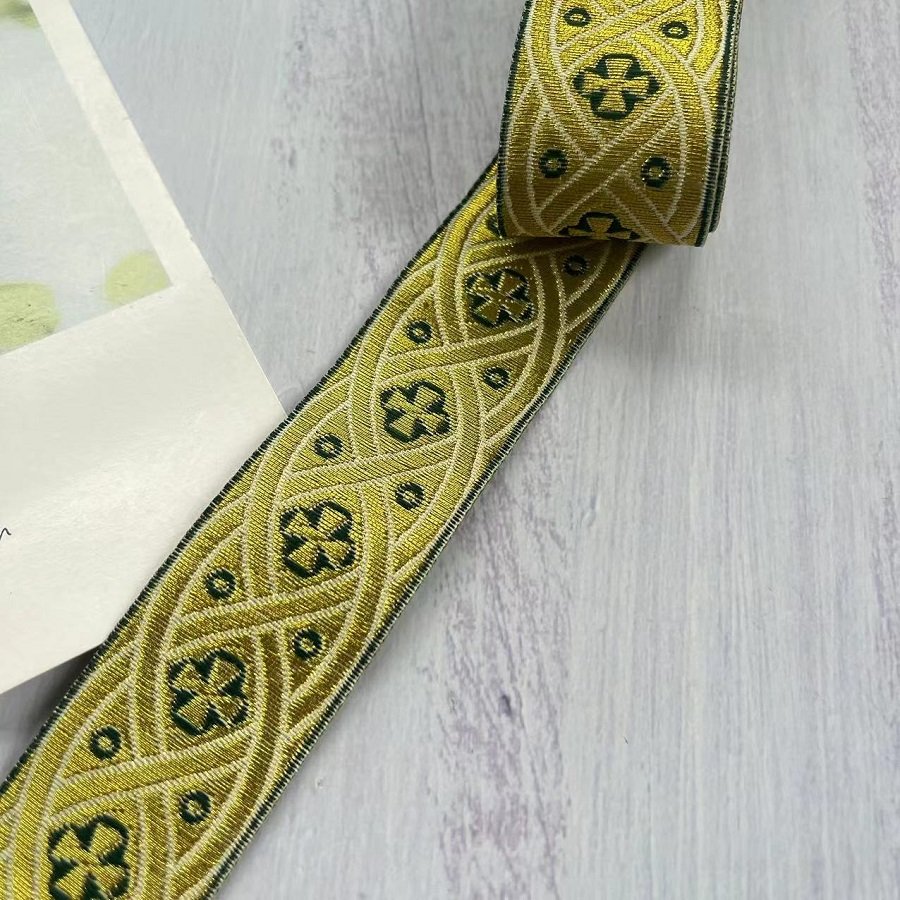 Ethnic Style Lace Jacquard Webbing Woven Gold wire cross pattern For Garment Accessories Width 3.3 cm ST-2038