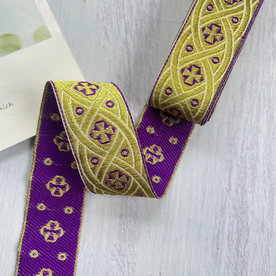 Ethnic Style Lace Jacquard Webbing Woven Gold wire cross pattern For Garment Accessories Width 3.3 cm ST-2038