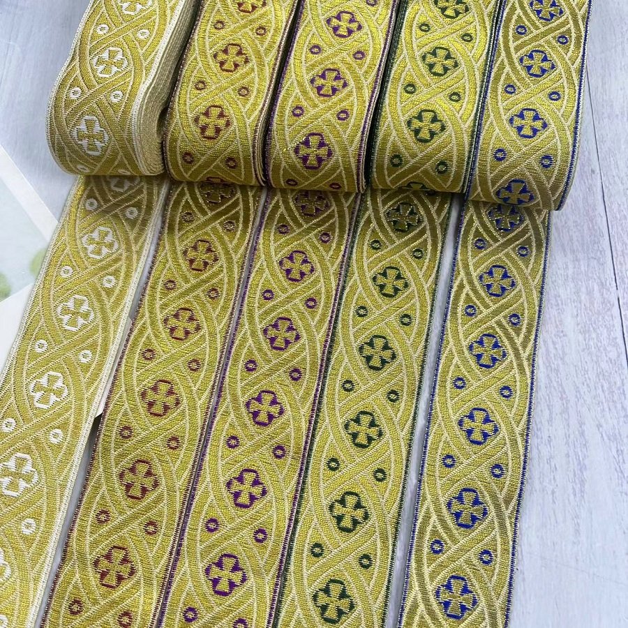 Ethnic Style Lace Jacquard Webbing Woven Gold wire cross pattern For Garment Accessories Width 3.3 cm ST-2038