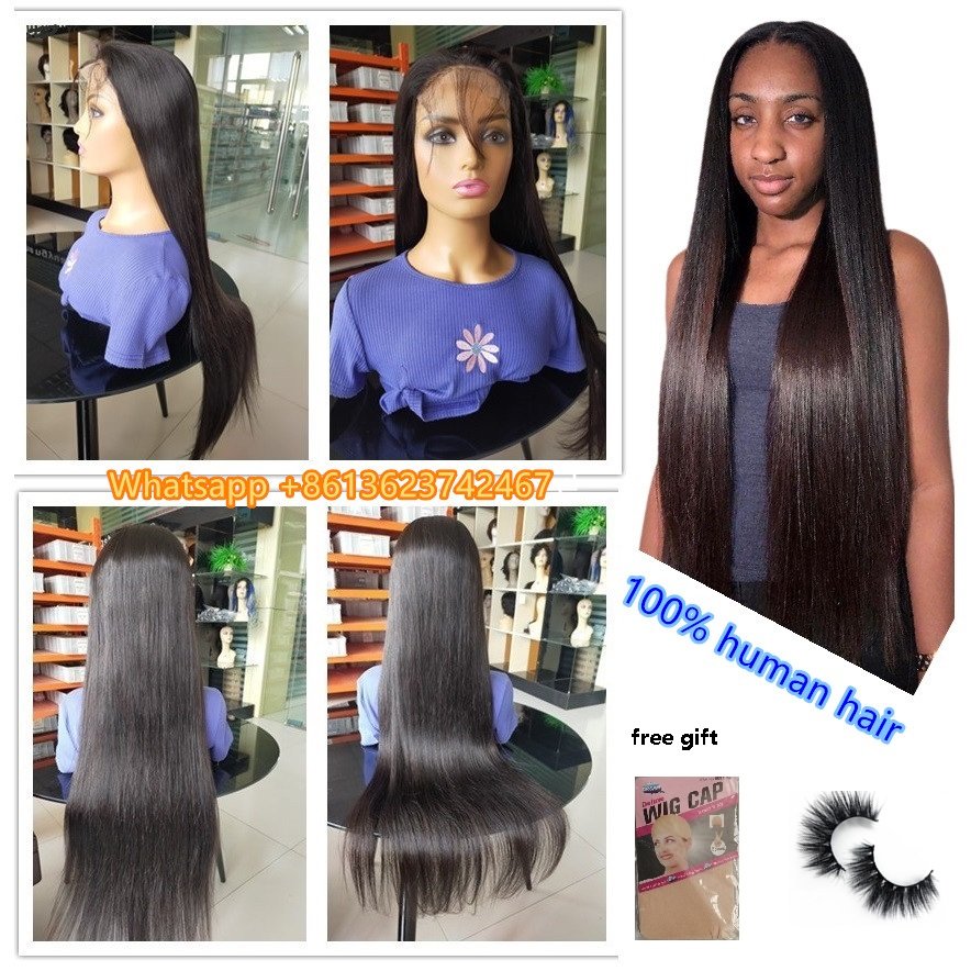 On sale High quality 5x5 Bone straight human hair lace closure wig long size human hair wigs vendors