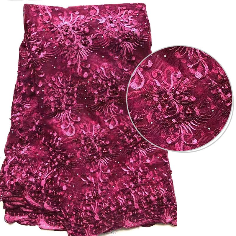 High quality 100% polyester textile bridal dress fabric lace material african nigerian tulle sequins lace fabric