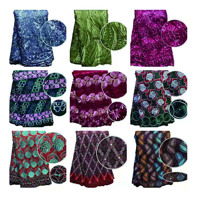 High quality 100% polyester textile bridal dress fabric lace material african nigerian tulle sequins lace fabric