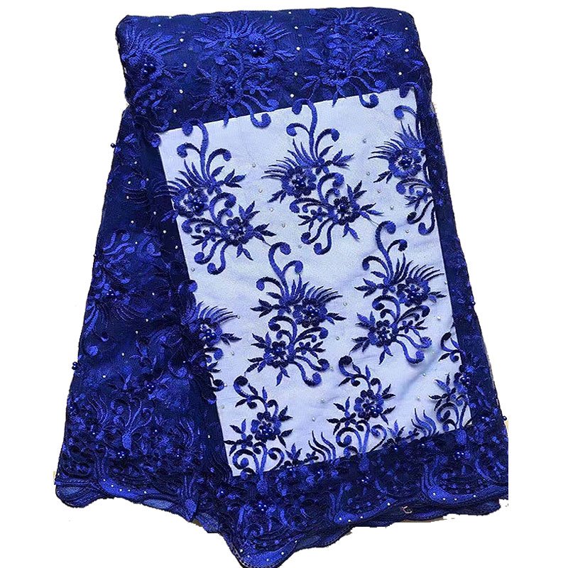 High quality 100% polyester textile bridal dress fabric lace material african nigerian tulle sequins lace fabric