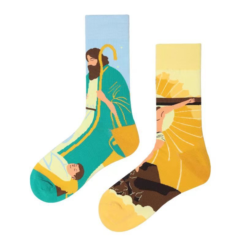 Wholesale Unique Funny Graphic art Socks Women Men Cotton Creative Crazy AB Mismatching Socks