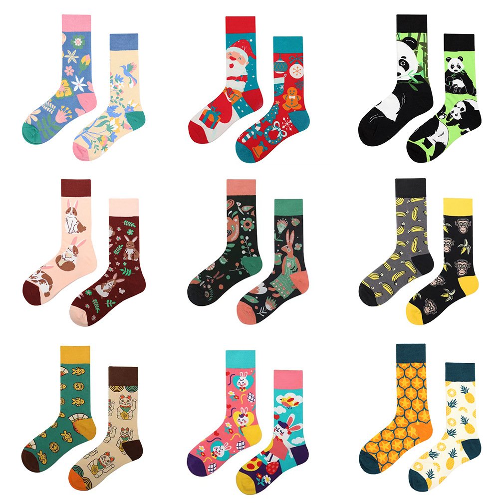 Wholesale Unique Funny Graphic art Socks Women Men Cotton Creative Crazy AB Mismatching Socks