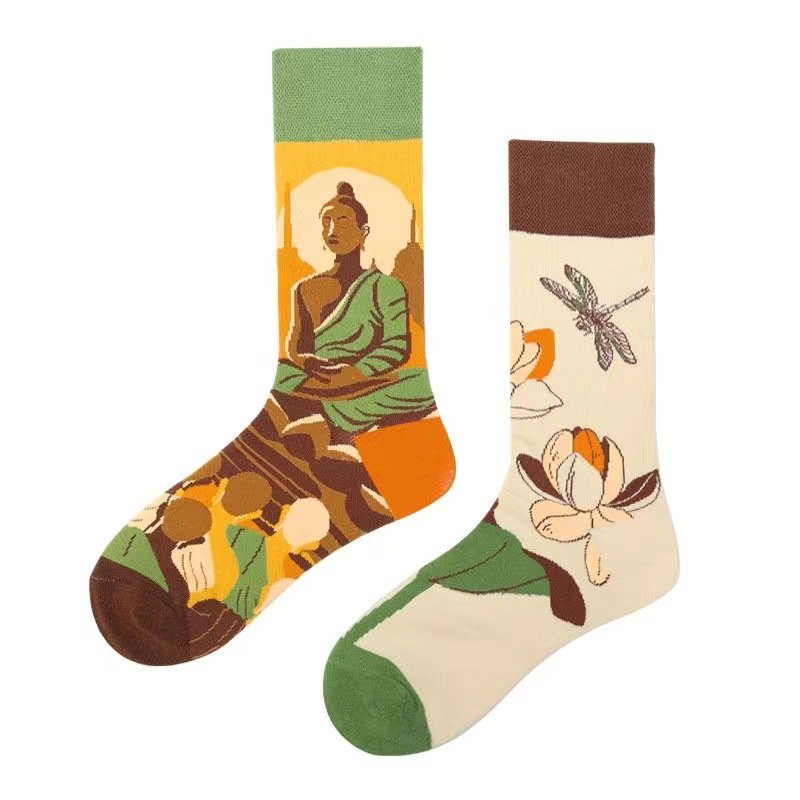 Wholesale Unique Funny Graphic art Socks Women Men Cotton Creative Crazy AB Mismatching Socks