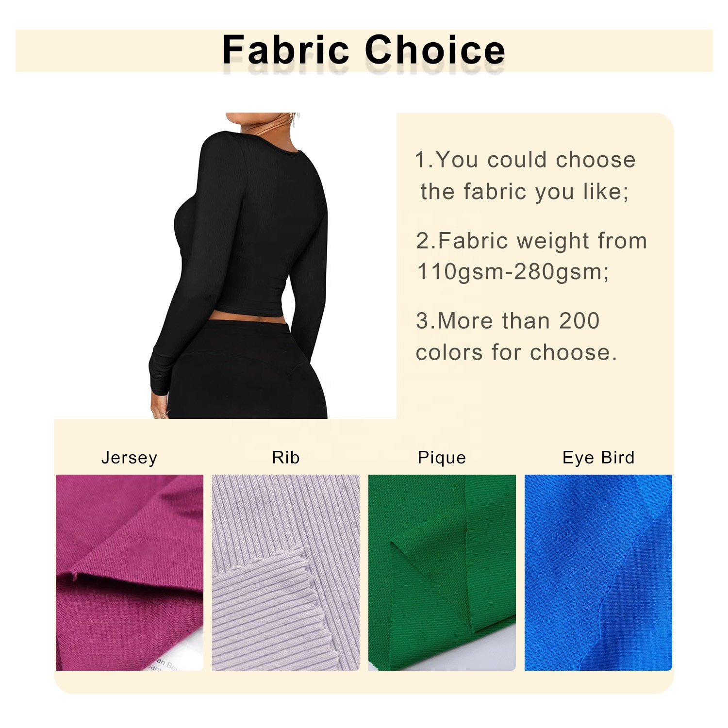 Custom Long Sleeve Cropped T Shirt Solid Color Cotton Spandex Tee Shirt Printing Plain Color Crop Women Ribbed Long Sleeve Shirt