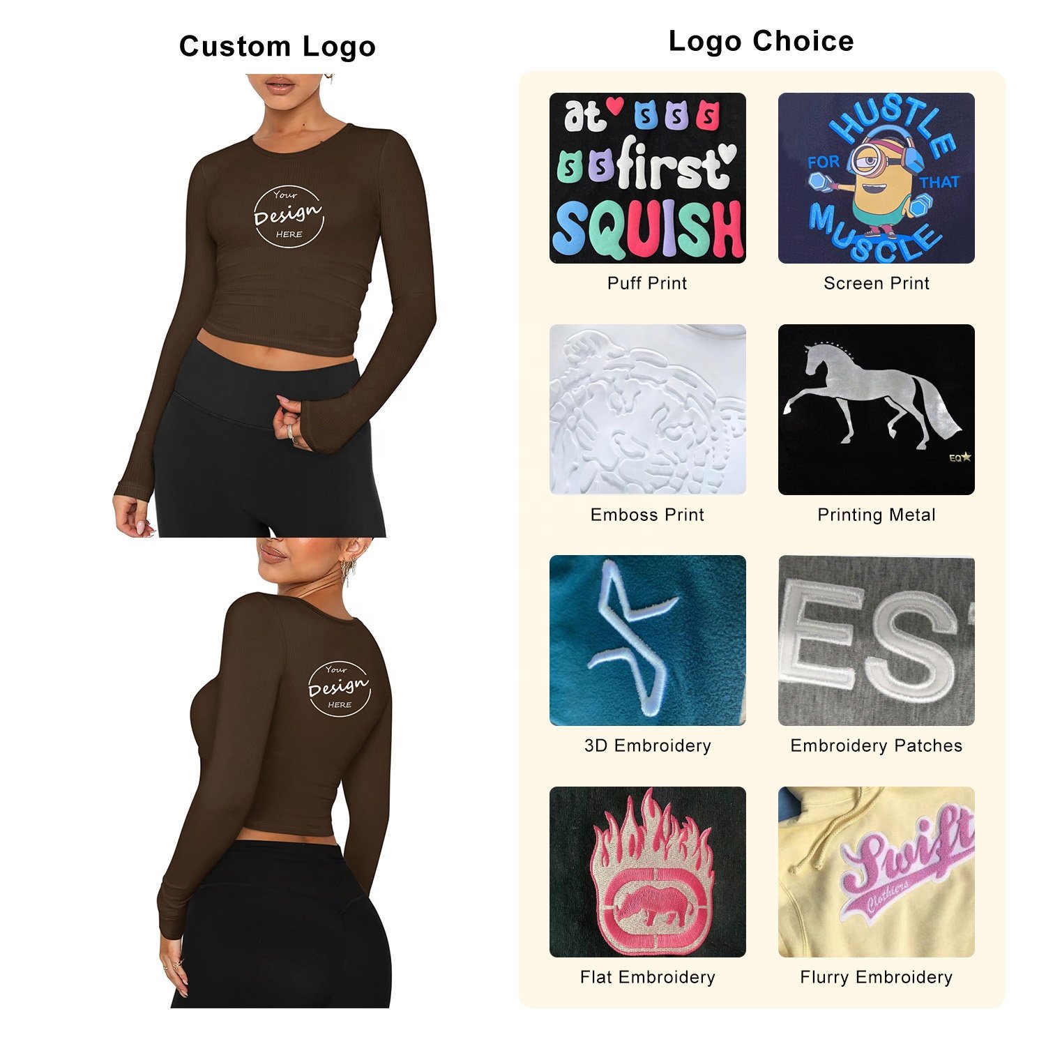 Custom Long Sleeve Cropped T Shirt Solid Color Cotton Spandex Tee Shirt Printing Plain Color Crop Women Ribbed Long Sleeve Shirt