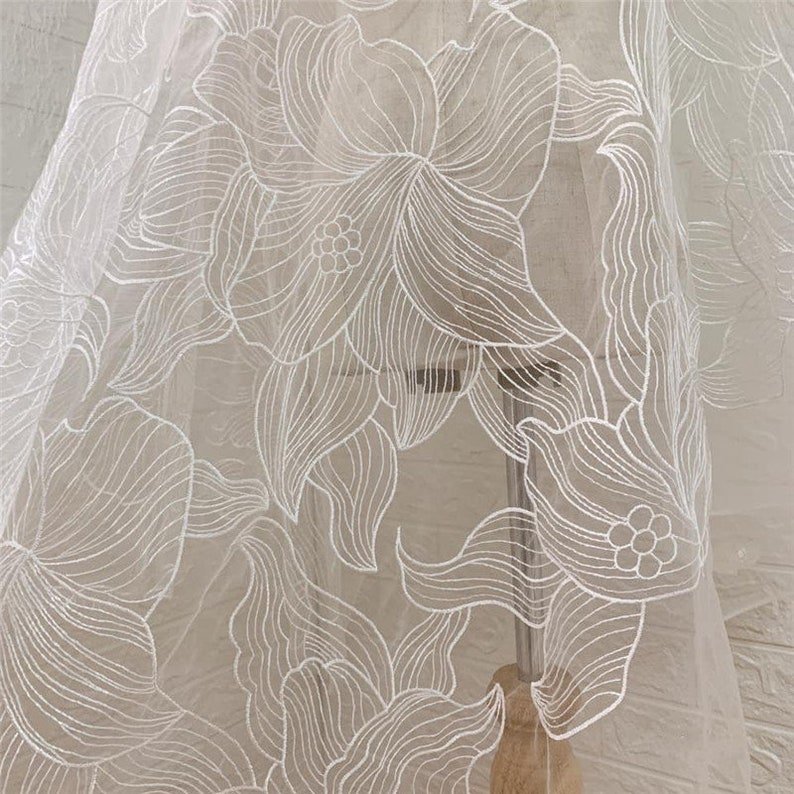 High Quality Soft Floral Tulle Lace Fabric for Wedding Gowns Embroidered White Women Dress 5 Yards