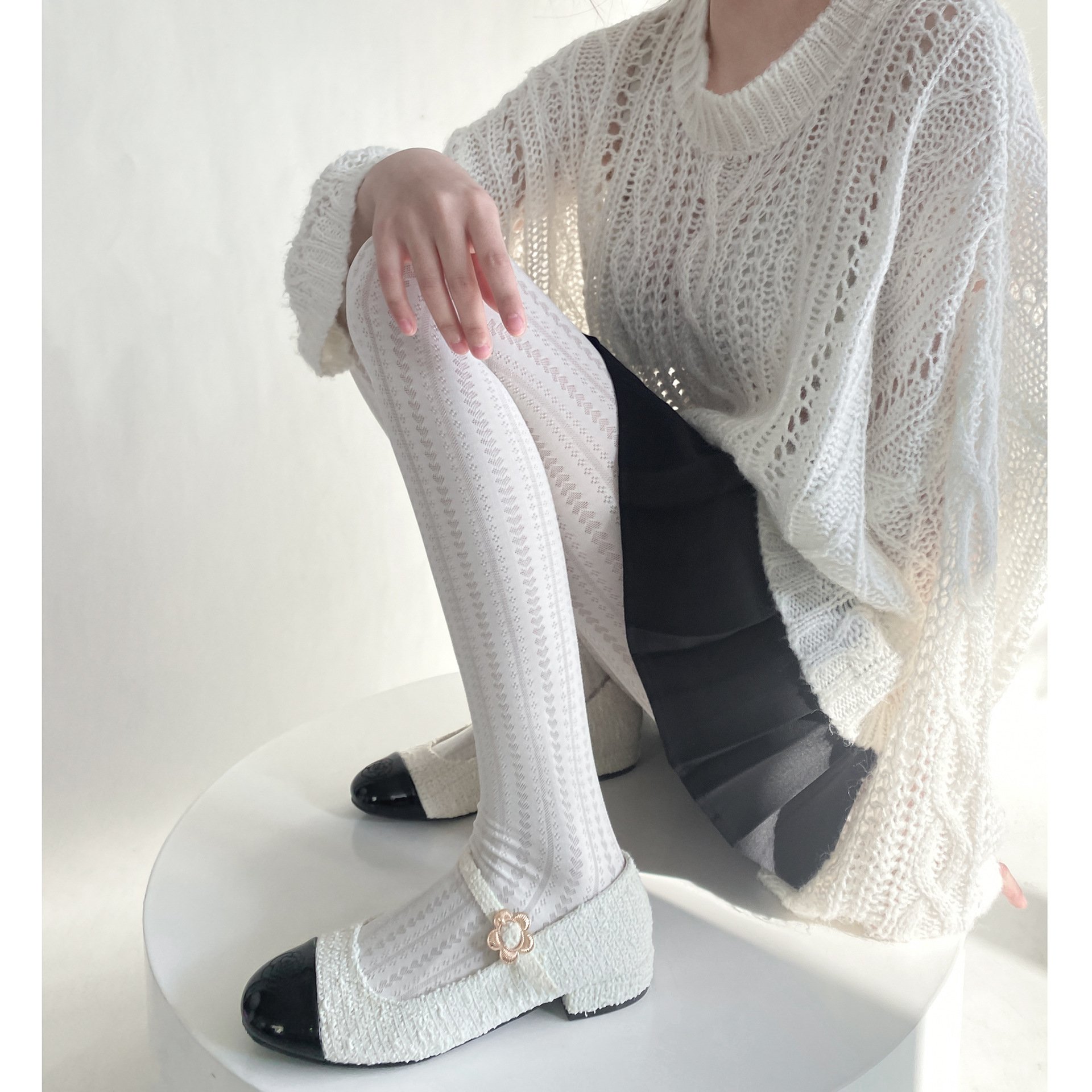 Vintage Heart Jacquard Ribbed High Elasticity Slimming Stockings Woman Knitted Panthyose Lace Tights Thick Pantyhose Tights