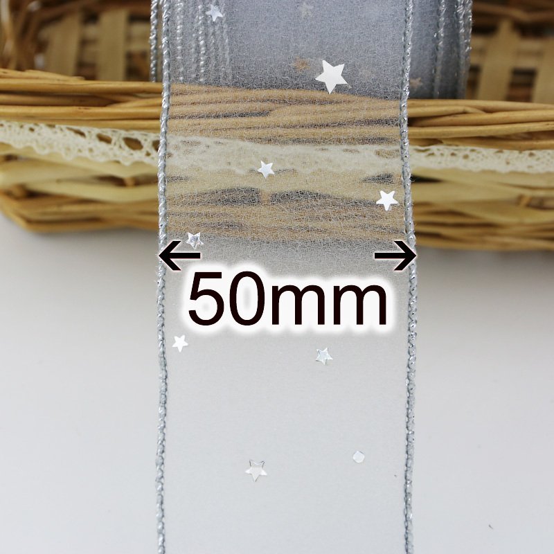 (5 Yards/roll) 50mm Star Silk Organza Ribbon Bow Decoration Lace Candy Colorful Ribbon Hair Accessories Wholesale Packaging