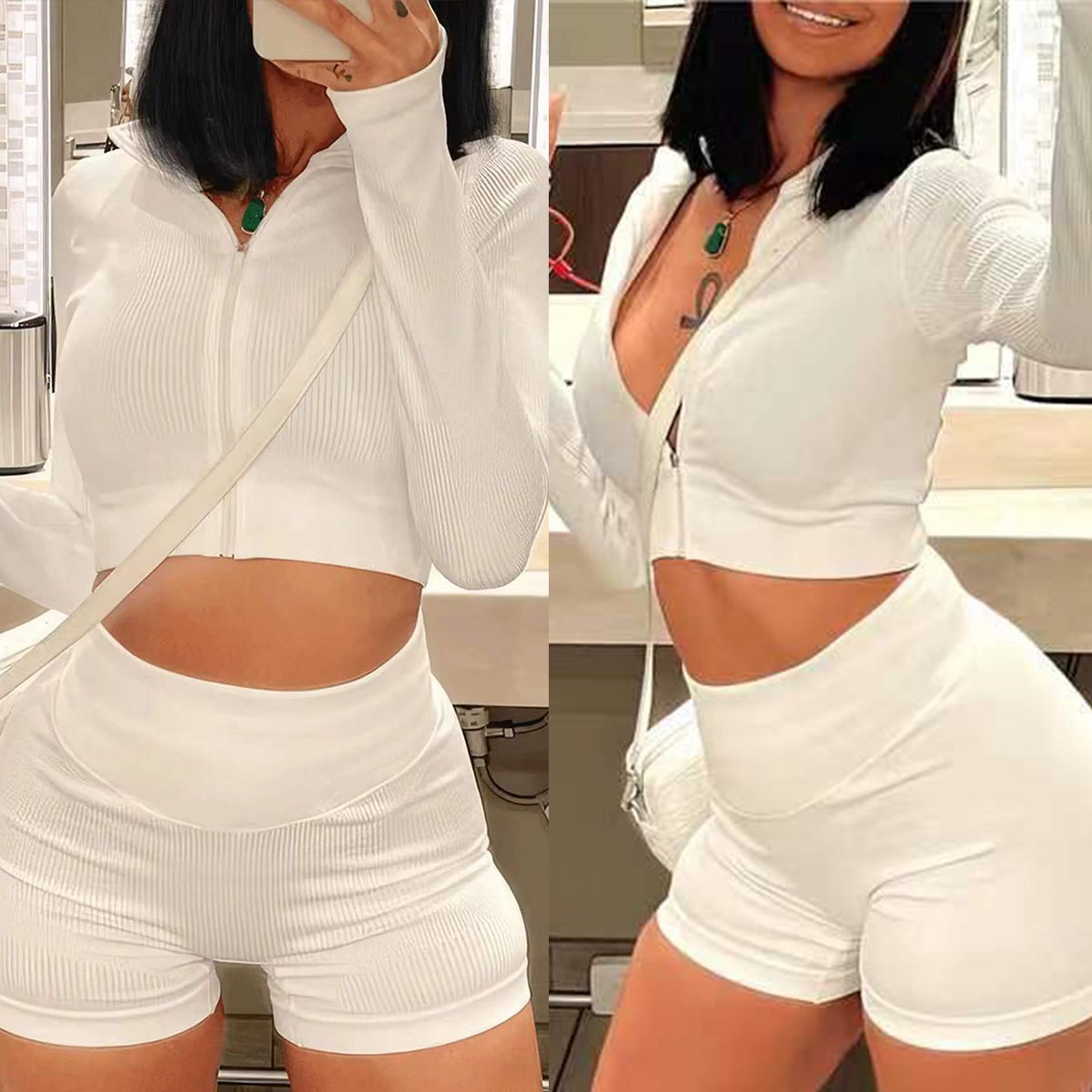 Wholesale Spring Fall Custom Logo Women's Outfits Crop Top Hoodie Shorts Ribbed Knit Matching Set Jogger Women Two Piece Sets