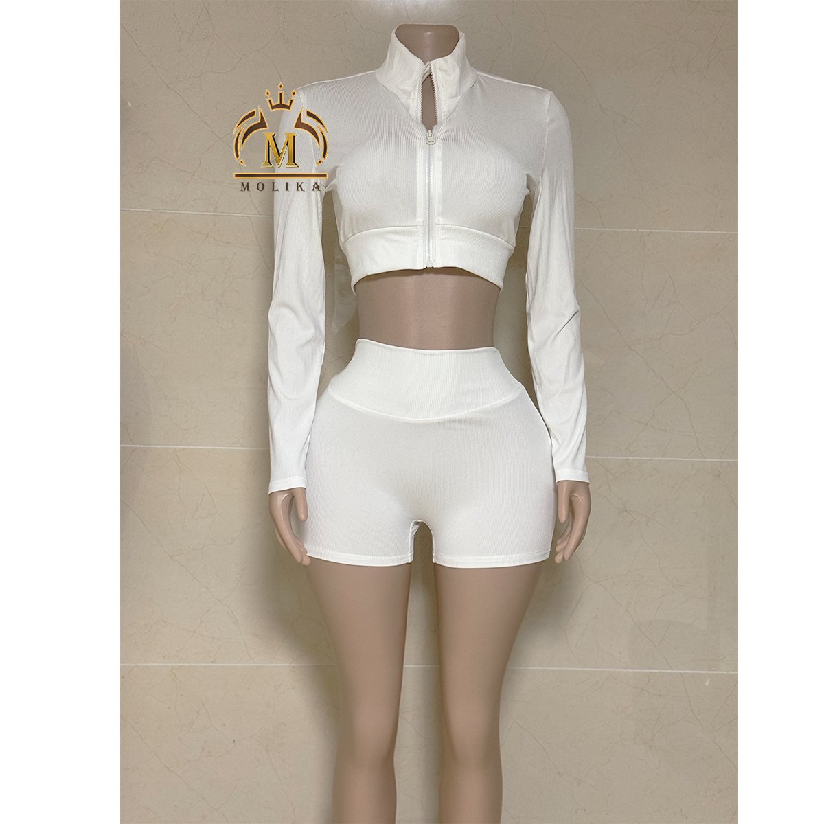 Wholesale Spring Fall Custom Logo Women's Outfits Crop Top Hoodie Shorts Ribbed Knit Matching Set Jogger Women Two Piece Sets