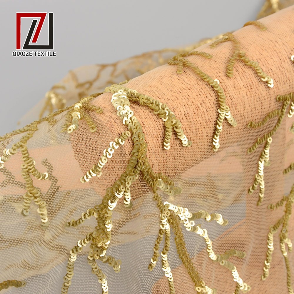 wholesale cheap gold sequin embroidery tulle fabric
