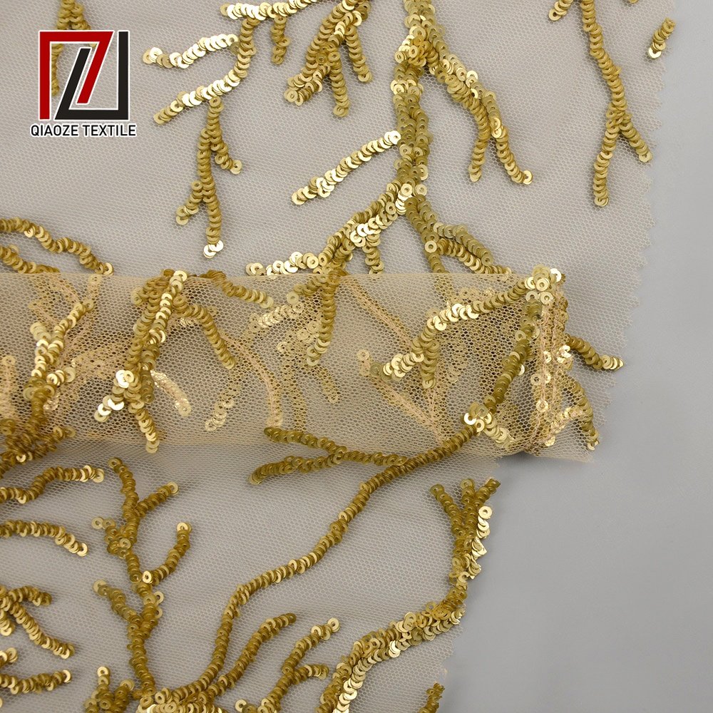 wholesale cheap gold sequin embroidery tulle fabric