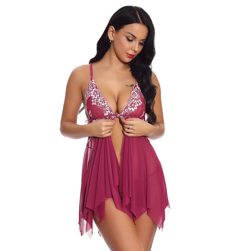 V-neck lace suspender pajamas large pajamas Erotic front buckle Babydoll S-4XL Lace transparent Plus Size Lingerie