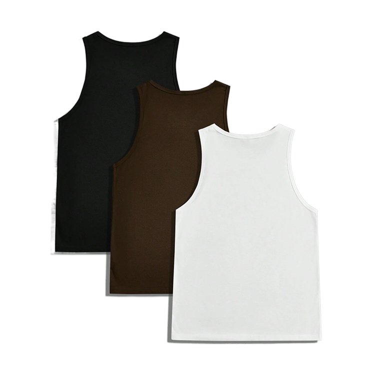 custom logo gym workout quick dry elastin ribbed fleece 100% cotton blank solid regular knit basic undershirts tank top