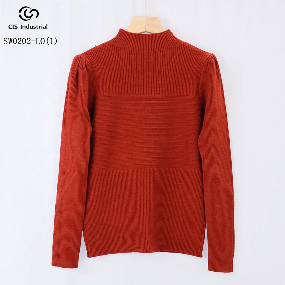 OEM ODM custom design basic knitwear sweater pullover knitted rib bead Half turtleneck sweater for women