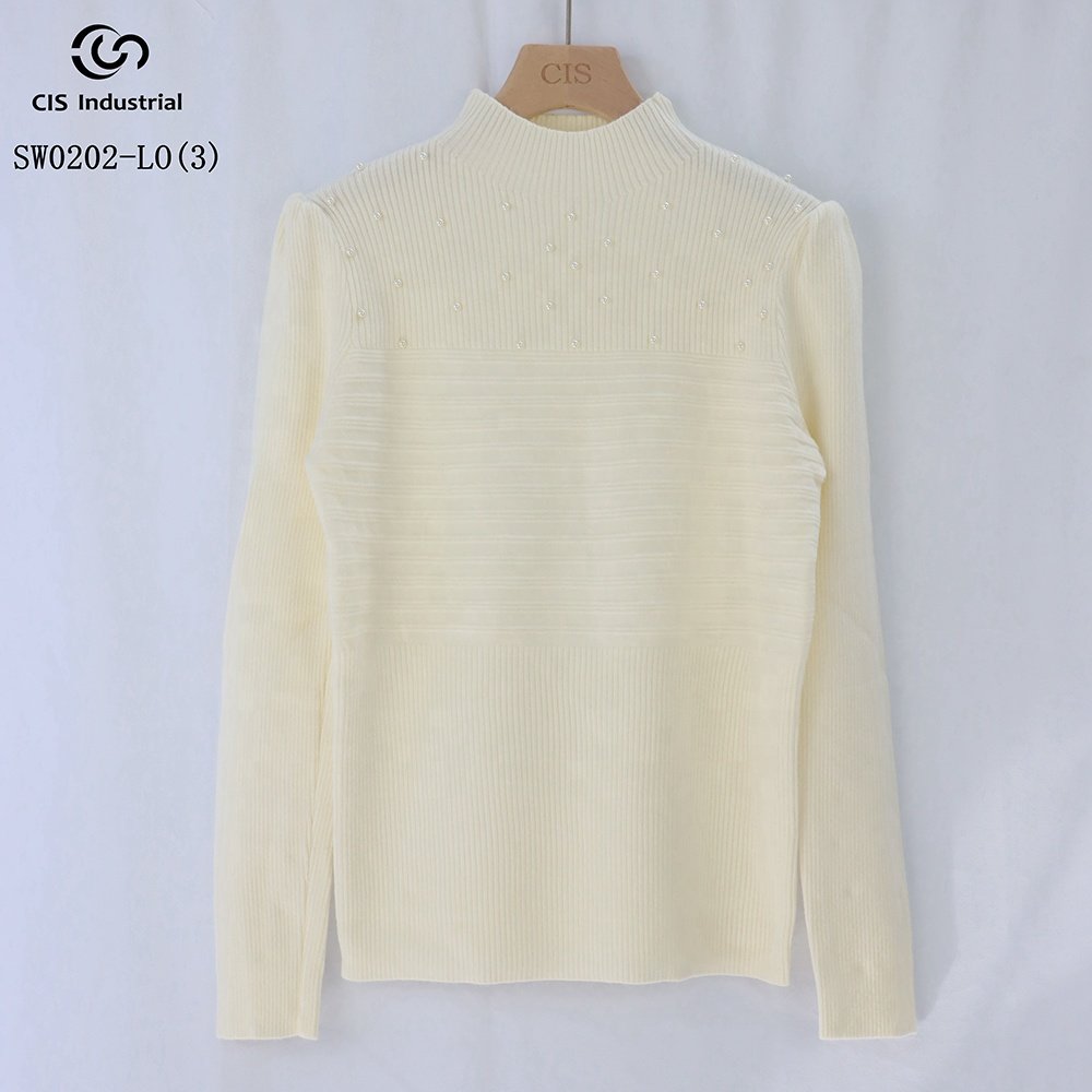 OEM ODM custom design basic knitwear sweater pullover knitted rib bead Half turtleneck sweater for women