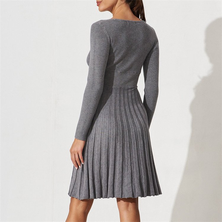 2024 New Winter Factory Custom Wholesale Dropshipping OEM ODM Short Knit Ribbed Sweater Dress Women Bodycon Knit Pleated Dresses