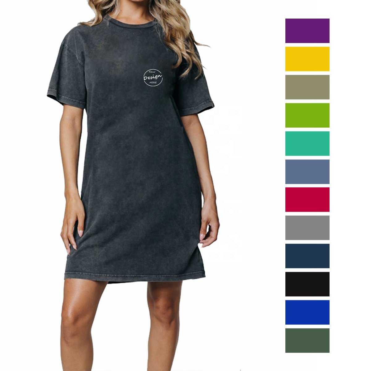 Custom Stone Washed T Shirts Wholesale Screen Print Ladies Blank T Shirt Dress Loose Plain Women's Summer T-shirt Dress Cotton