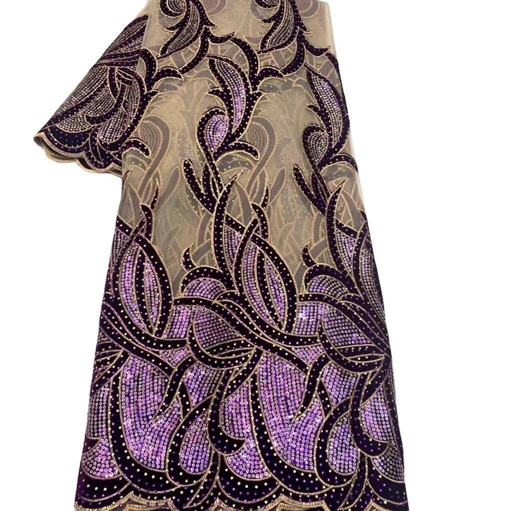 Velvet Lace Fabric Sequins Net Embroidery Tulle Africa Velvet Plaid Brocade Fabric Jacquard Woven Polyester Jacquard Weft 2kg