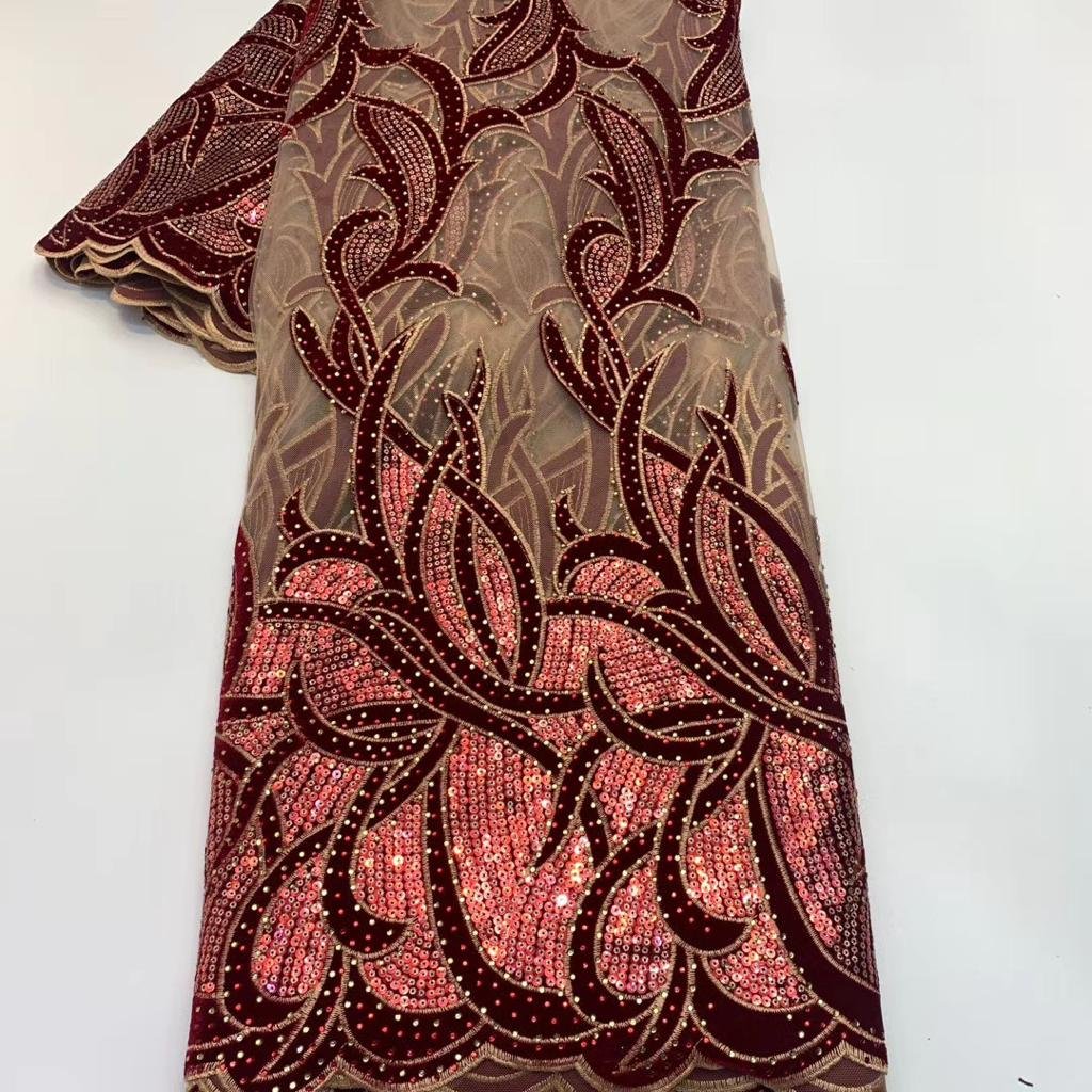 Velvet Lace Fabric Sequins Net Embroidery Tulle Africa Velvet Plaid Brocade Fabric Jacquard Woven Polyester Jacquard Weft 2kg