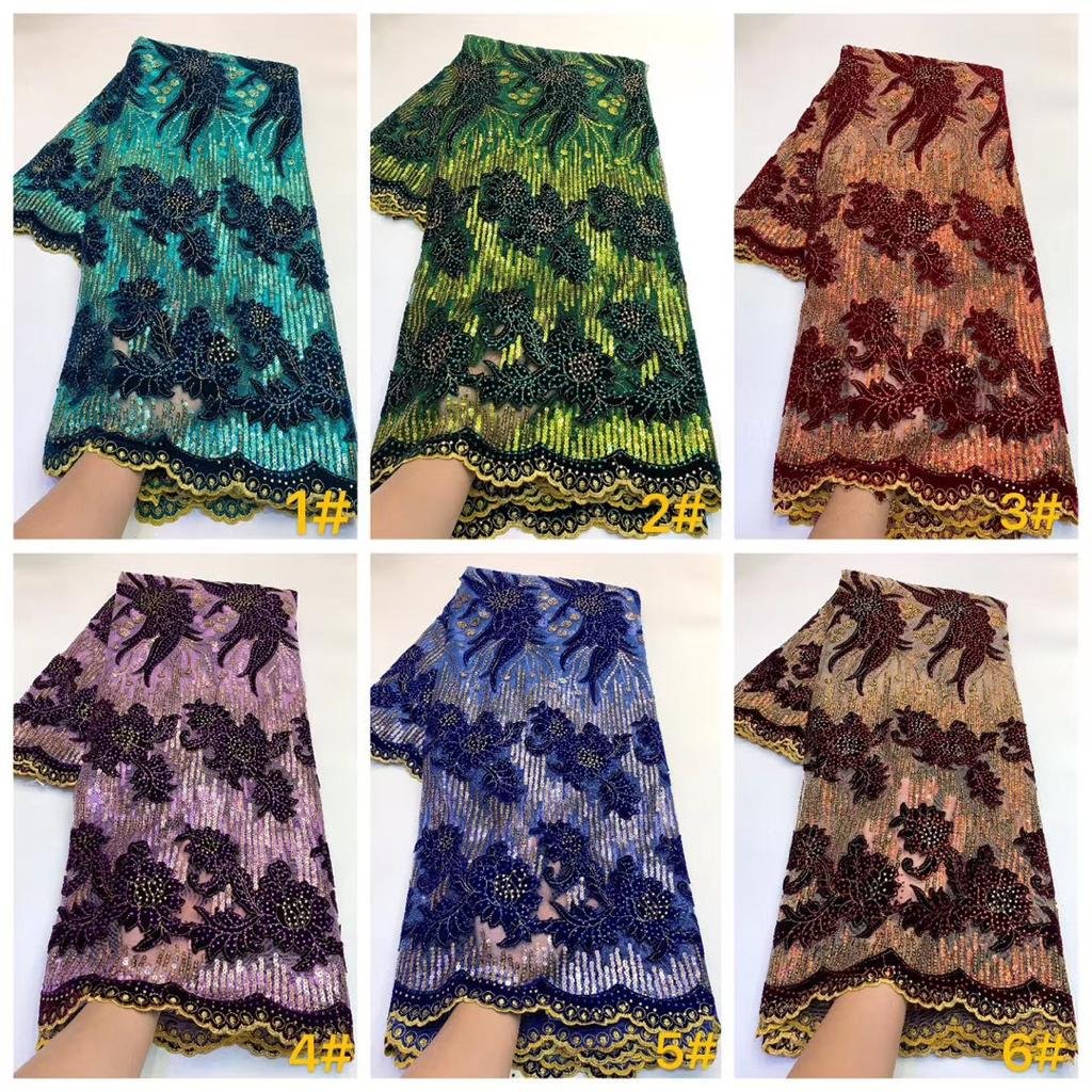 Velvet Lace Fabric Sequins Net Embroidery Tulle Africa Velvet Plaid Brocade Fabric Jacquard Woven Polyester Jacquard Weft 2kg