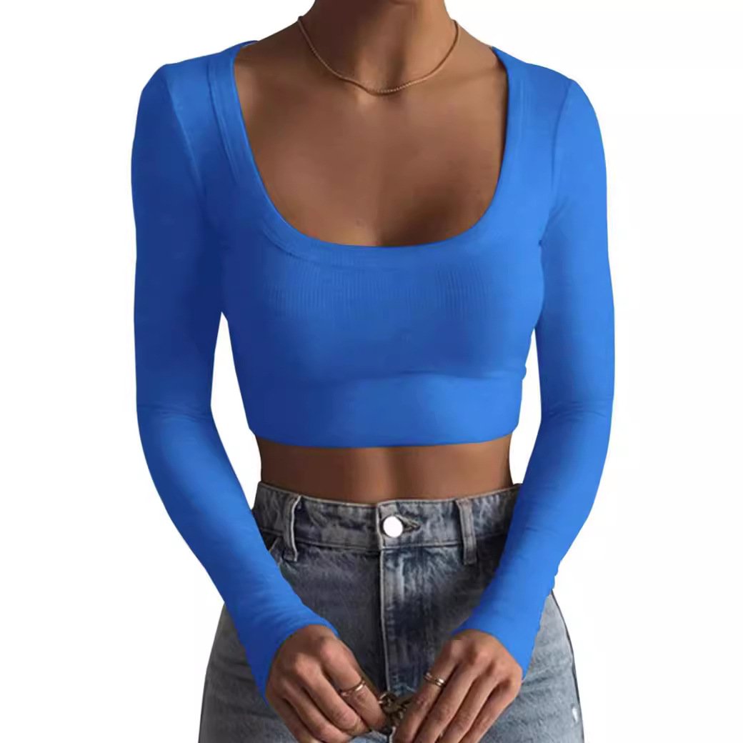 Women T-shirts U Neck Skinny T-shirt Sexy Spicy Girl Casual Top Long Sleeved T-shirt