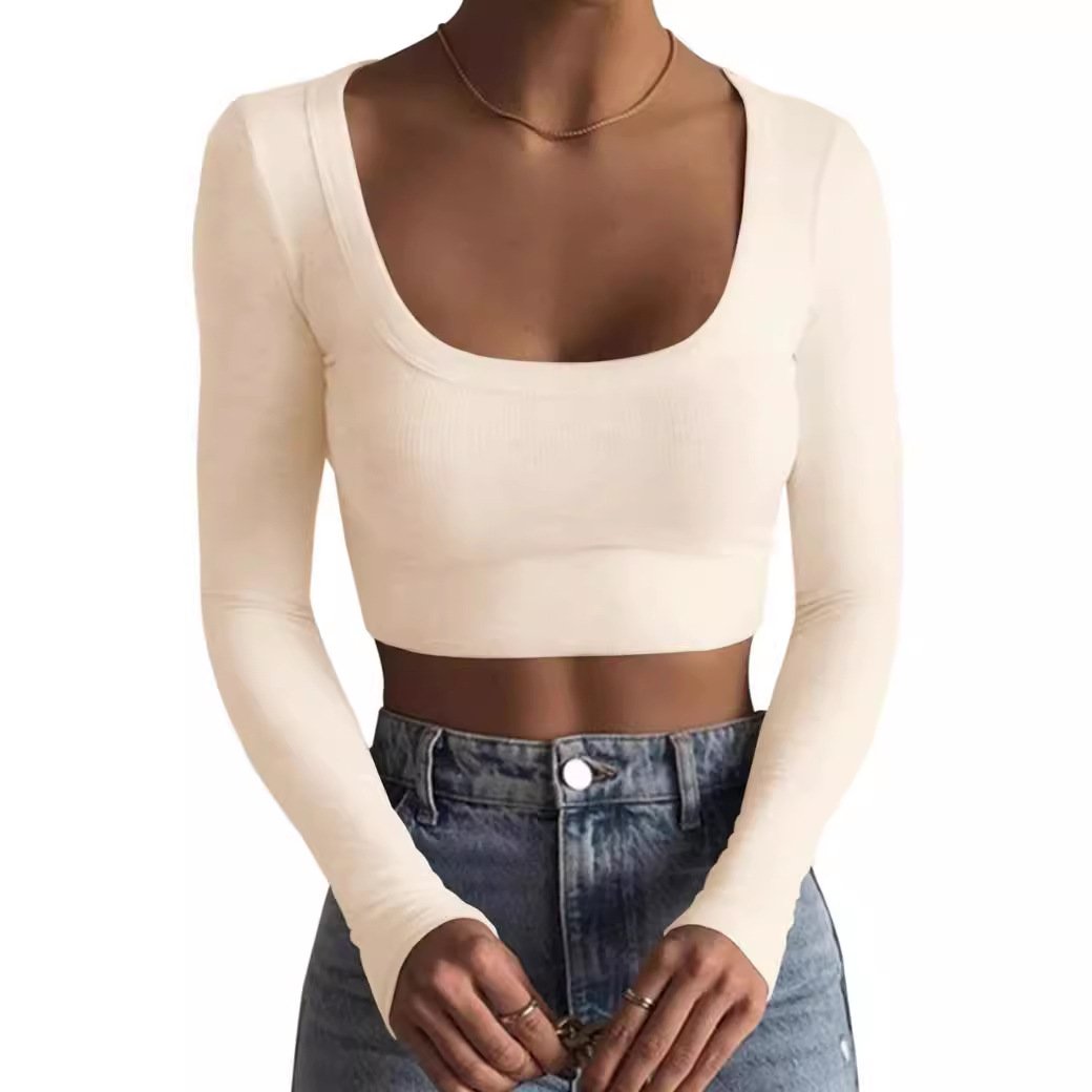 Women T-shirts U Neck Skinny T-shirt Sexy Spicy Girl Casual Top Long Sleeved T-shirt
