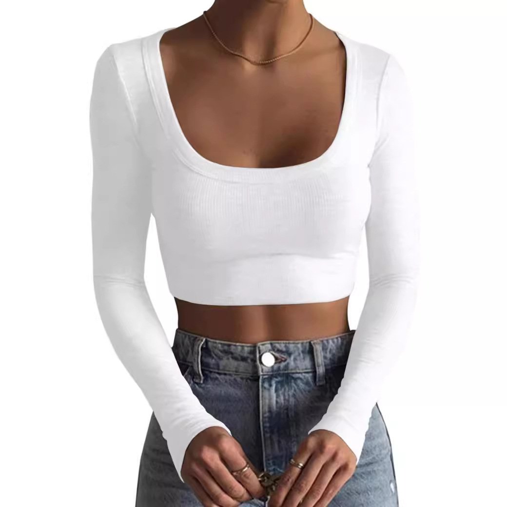 Women T-shirts U Neck Skinny T-shirt Sexy Spicy Girl Casual Top Long Sleeved T-shirt