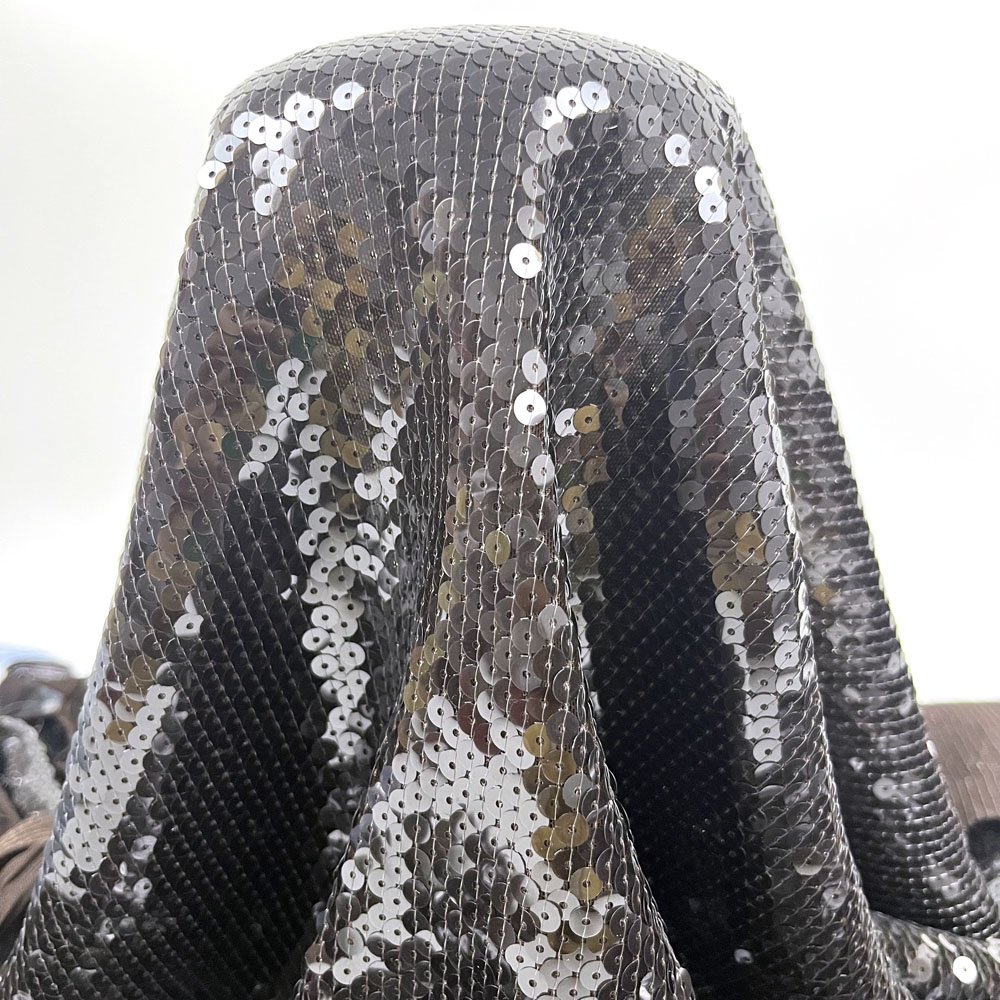 New high quality 7mm spangle polyester mesh fabric sequin embroidered fabric for fashion dress