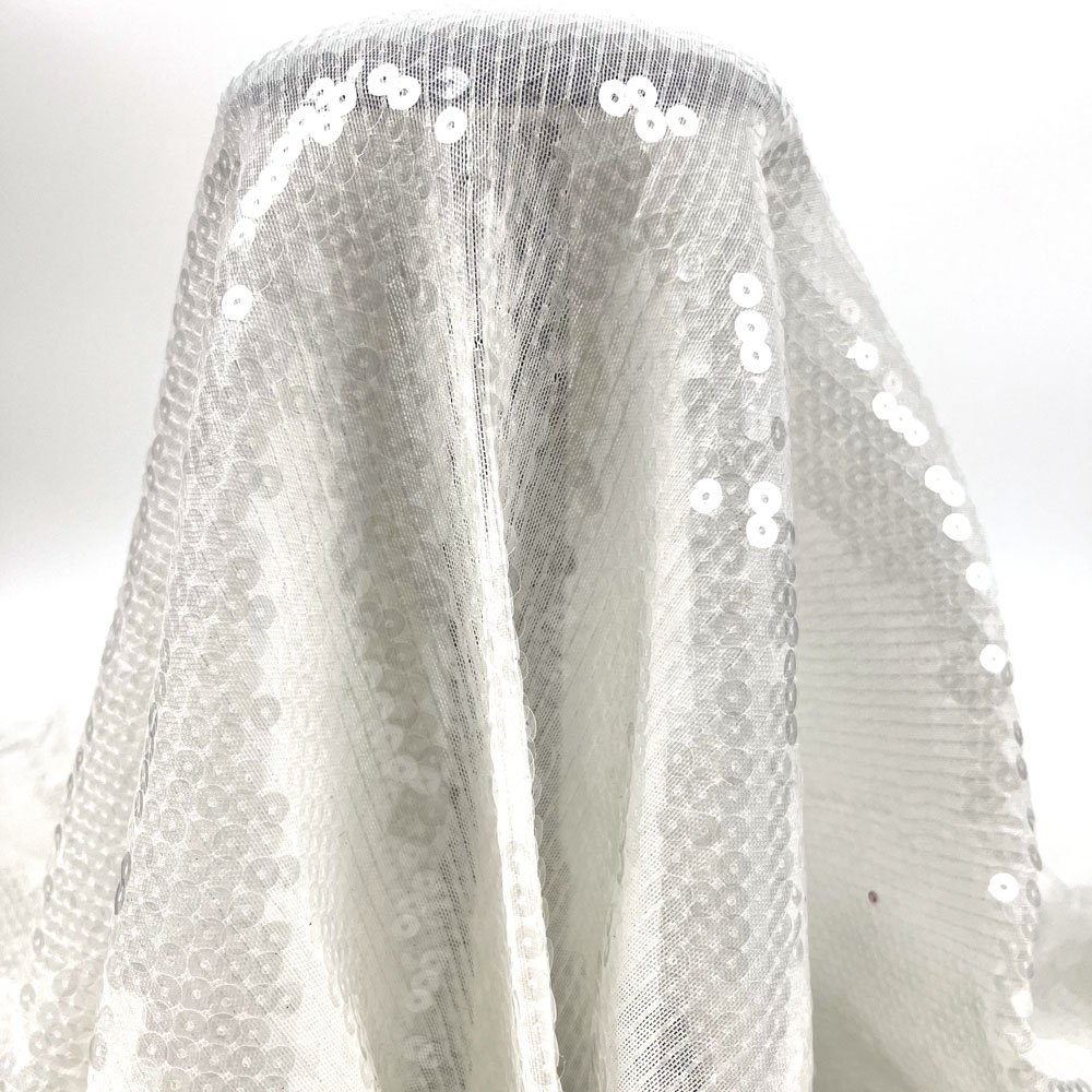 New high quality 7mm spangle polyester mesh fabric sequin embroidered fabric for fashion dress