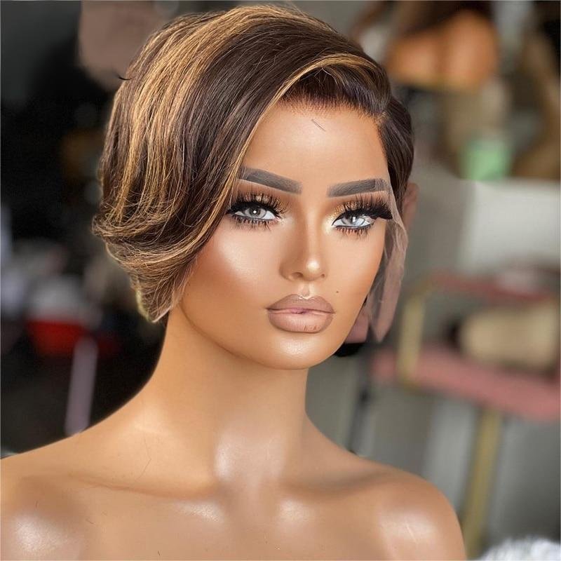 Raw Vietnamese Hair T Part Wigs Under 40$ Cuticle Aligned Hair Pixi Cut Wig Lace Frontal 13x4 Pixie Wig With Baby Hair