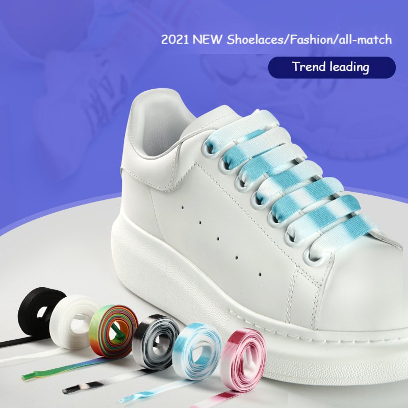 Gradient Color Shoelaces Rainbow Shoe Laces Classic Casual White Shoes Flat Laces Unisex Precision Weave 100/120/140 6Colors
