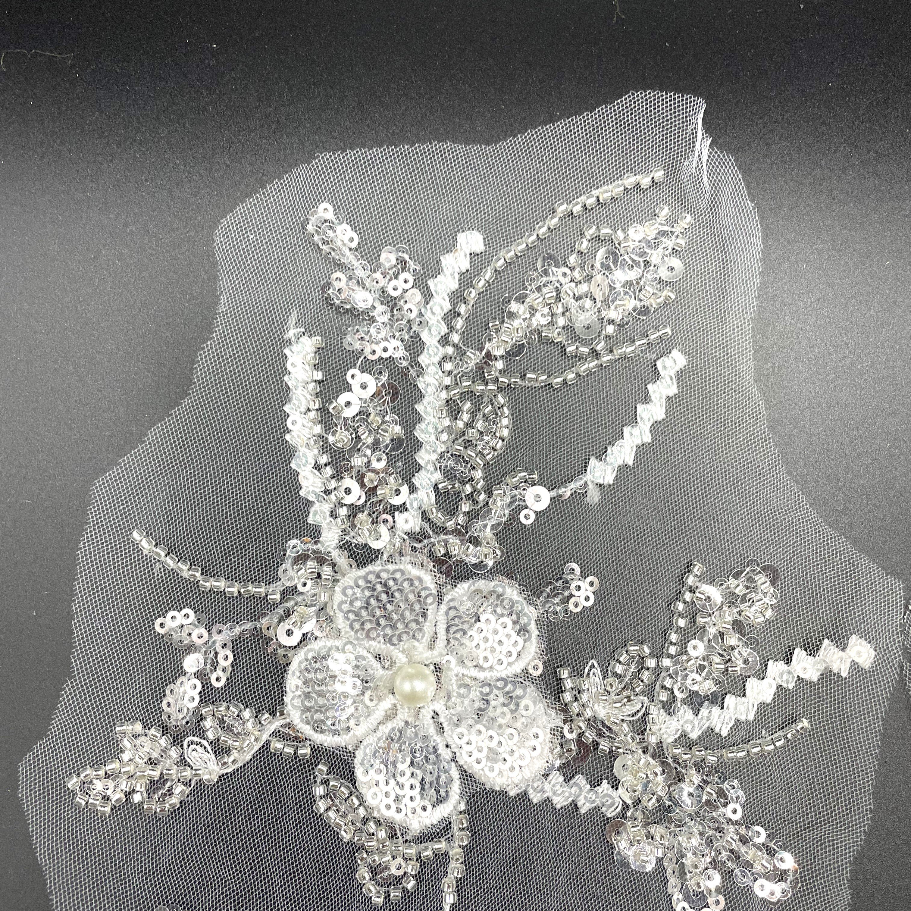 Factory direct 3D flower beaded trim lace embroidered ribbon