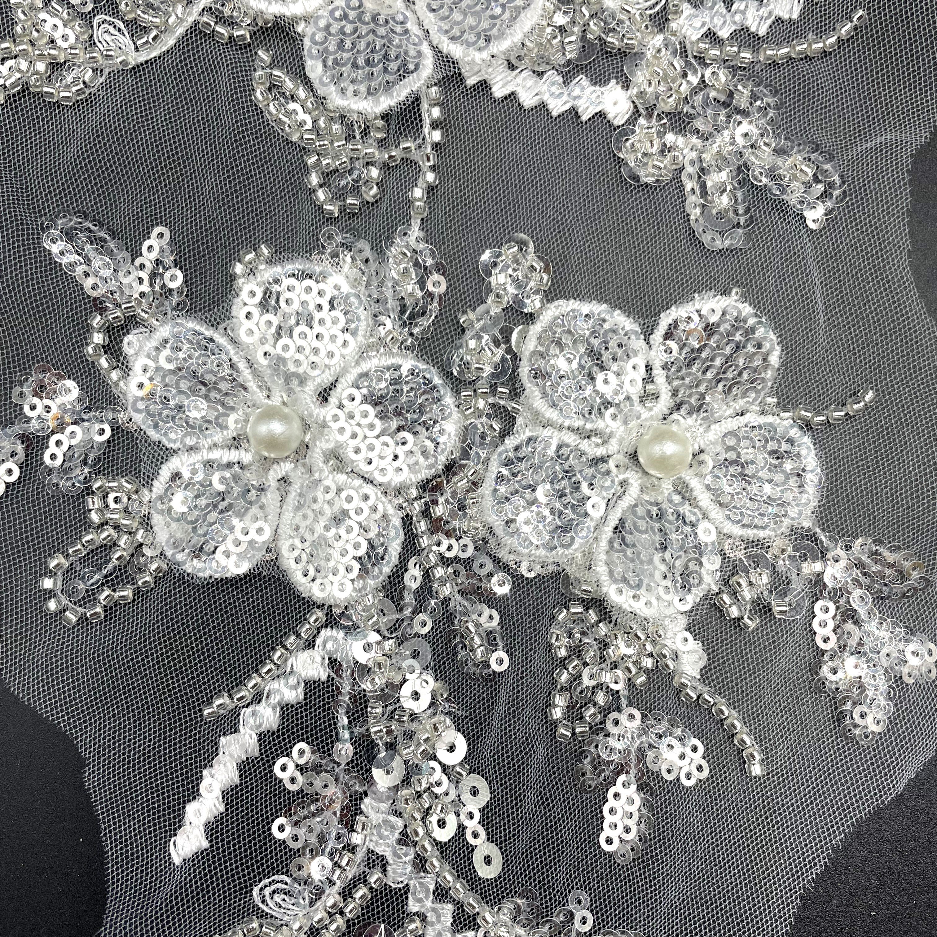 Factory direct 3D flower beaded trim lace embroidered ribbon