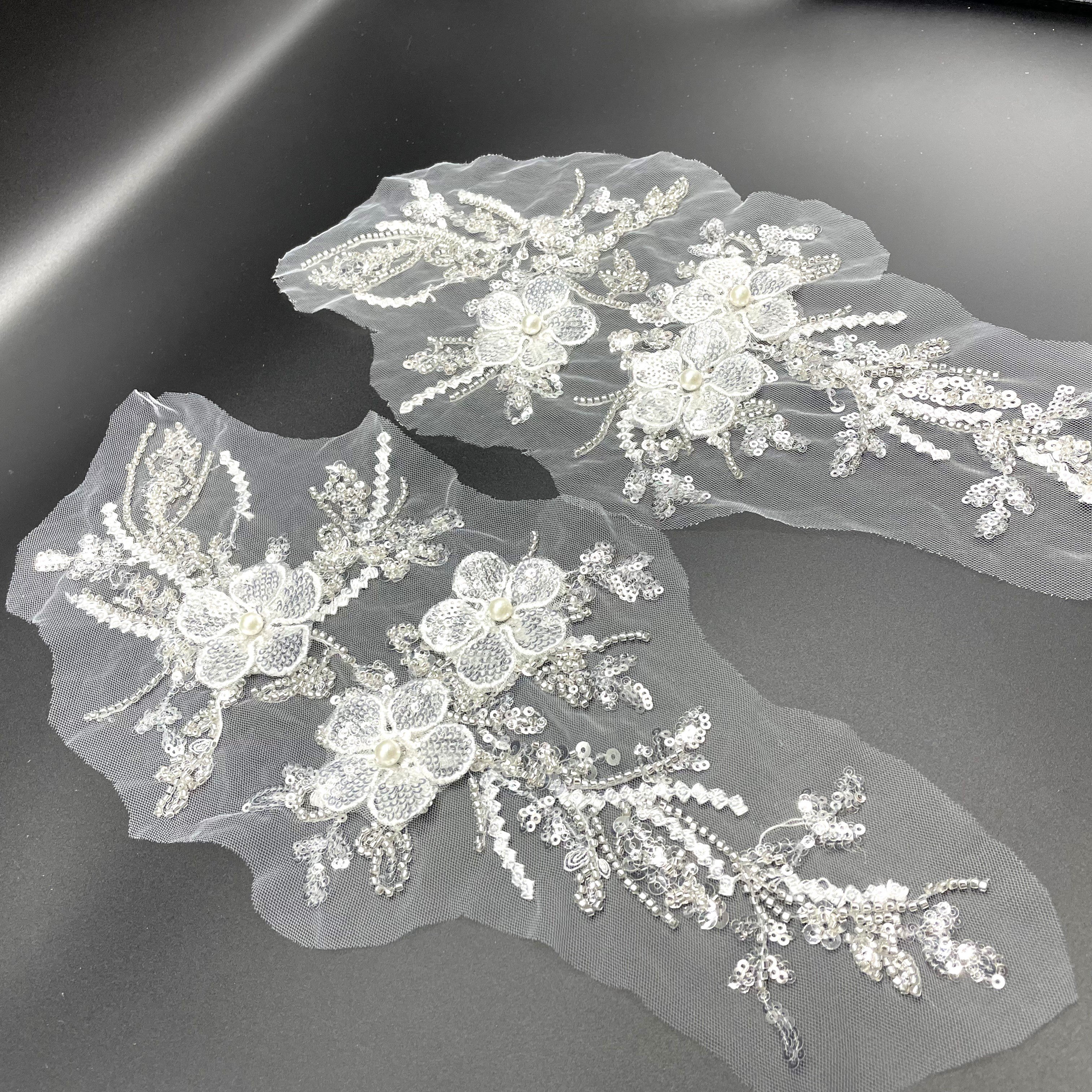 Factory direct 3D flower beaded trim lace embroidered ribbon