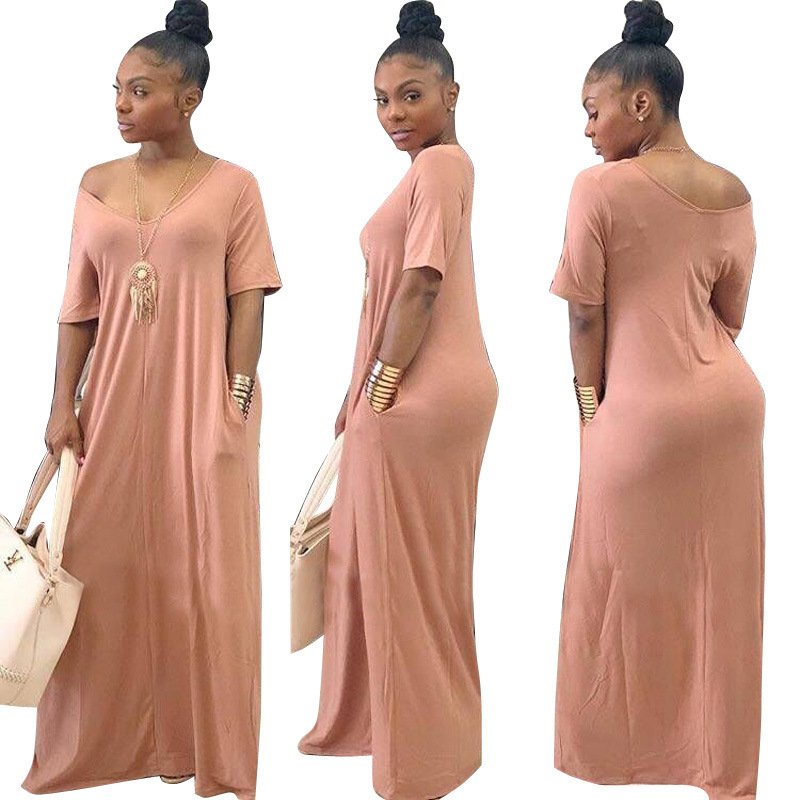 D8199 2022 Ladies sundresses Solid color off shoulder Rib Knit Women's clothing women Maxi dress