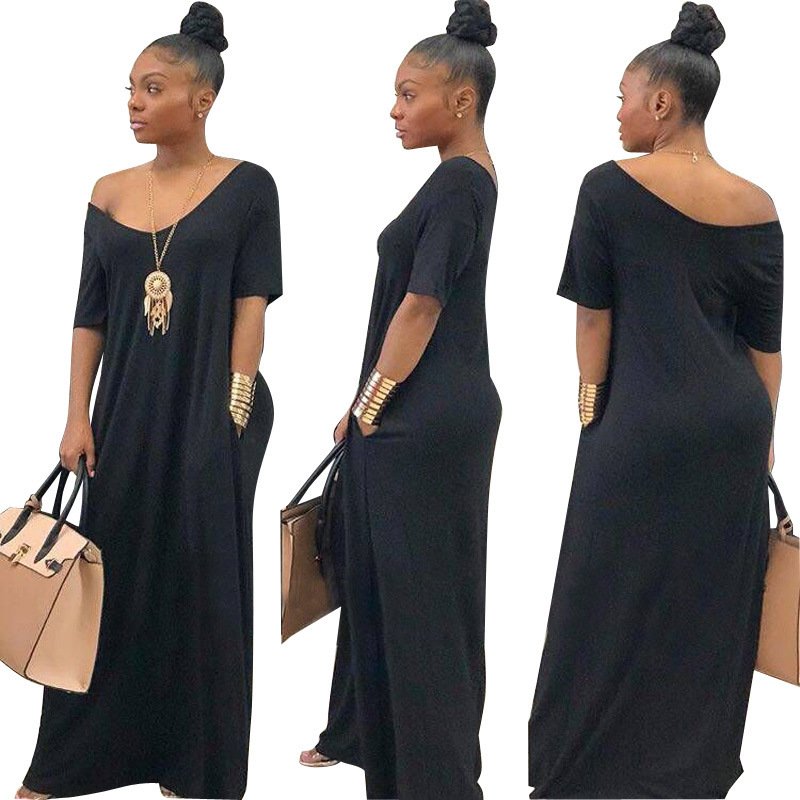 D8199 2022 Ladies sundresses Solid color off shoulder Rib Knit Women's clothing women Maxi dress