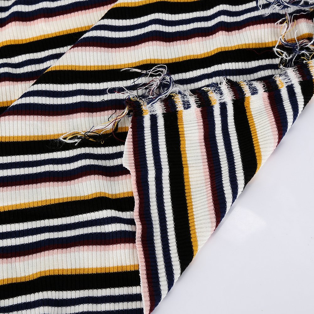 Rayon spandex 2*2 stripe rib customized high density modern design comfortable breathable knitted yarn dyed multi-stripe fabric